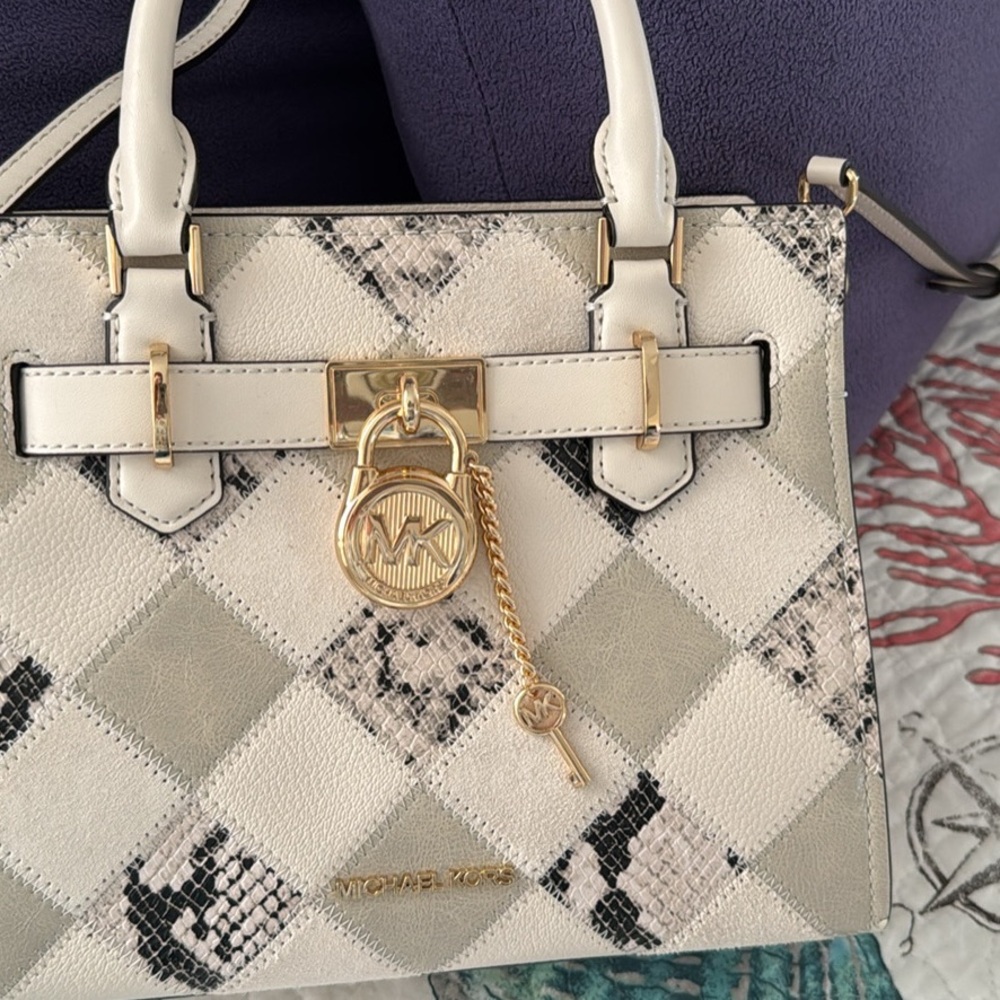 Michael Kors Cream and Black Checkered Satchel